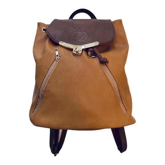 Handbags - Unisex Faux Leather Backpack Logo Front Zippers Backpack